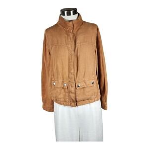 CHRISTTAN SIRIANO Sz S Linen/Lyocell Blend Safari Jacket Snap Up Mock Collar